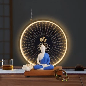 Buddha Statue Decoration Ceramic Light for Home Décor with Circle LED Lamp Set - Picture 1 of 17