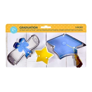 Graduation 3 Pc Black White Cookie Cutter Set Cap Diploma Star R&M - Picture 1 of 2