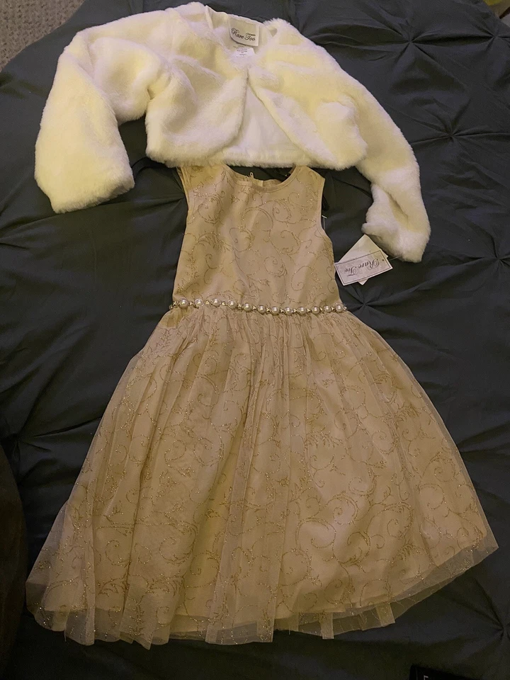 NWT Rare Too, Girls Sleeveless Fit & Flare Dress And Faux Fur Shrug  Sz 5 - Image 1 of 1