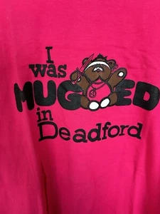 Hanes Beefy Hot Pink Single Stitch T-Shirt Sz XL USA I Got Mugged In Deadford - Picture 1 of 12