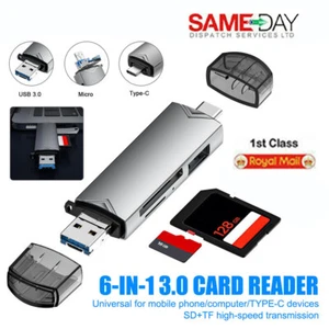 6in1 USB3.0 Type-C SD/Micro SD/SDHC/SDXC OTG Memory Card Reader for Phone Tablet - Picture 1 of 9