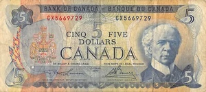 Canada **$5 1972 P 87b Series CX * Replacement * Circulated Banknote Z4 - Picture 1 of 2