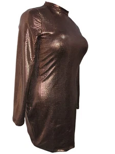Bronze PU leather croc skin PVC stretchy dress 42 to 46" bust. Size 16 to 20 New - Picture 1 of 6