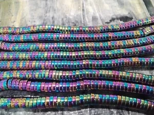 Nat Hematite, Grade A, Heishi,4x1mm, Non Magnetic, Rainbow Plated, Approx 350pcs - Picture 1 of 3