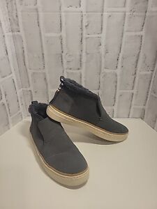 TOMS Paxton Casual Iron Gray Sneakers Fur Trim Slip-On Shoes Womens Size 11