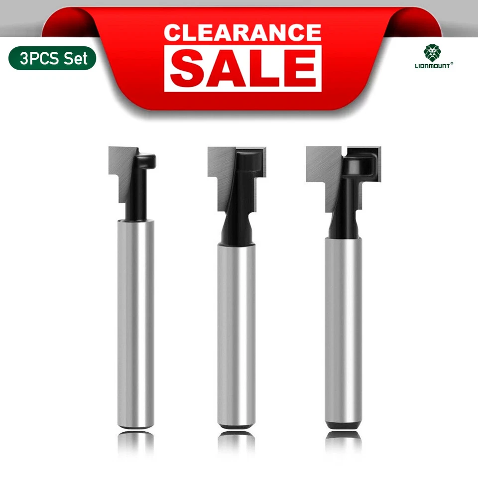 LIONMOUNT 3PCS Set 6mm Shank Keyhole T-Slot Router Bits Cutter HEX Bolt Dia: 5/16 3/8 1/2