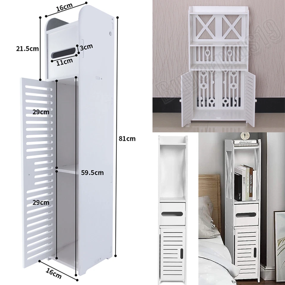 DAYPLUS White Bathroom Cabinet Shelf Cupboard Storage Toilet Unit Free Standing Drawer