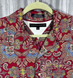 Camicia Tommy Hilfiger uomo media adatta come grande boho bohémien paisley vintage anni '90 - Foto 1 di 12