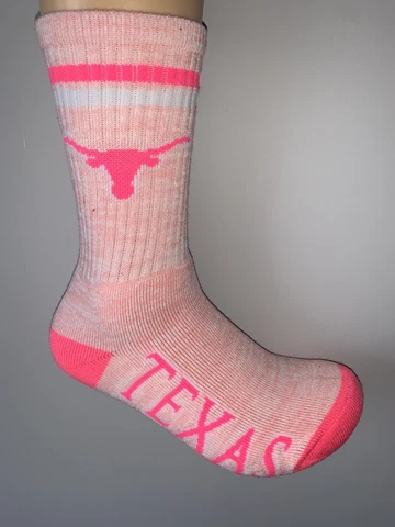 TEXAS LONGHORNS NCAA COLLEGE PRIMARY LOGO 2 STRIPE PINK CREW LENGTH SOCKS MEDIUM Cover