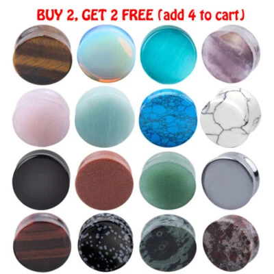 PAIR Saddle Ear Gauges Organic Stone Ear Plugs Flesh Tunnels Piercing 2g-5/8" - Image 1 of 4