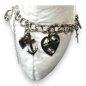 Vintage Forstner Charm Bracelet With Heart & Cross Charms And Pink Stone Accent - Picture 1 of 23