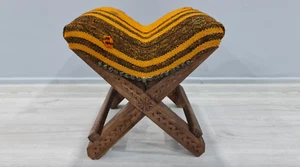 Turkish Stool, camping chair, kilim wooden stool, Ottoman chair, rustic home - Picture 1 of 7