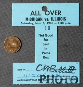 1965 University of Michigan Wolverines Vs Illinois Illini diecut field pass ---- - Picture 1 of 1
