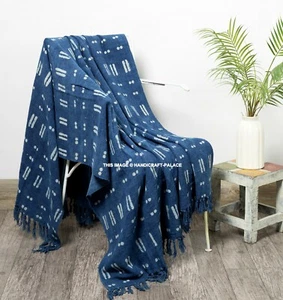 Mudcloth sofa throw, indigo cotton throw, throws for sofas, throw blanket Indian - Picture 1 of 3