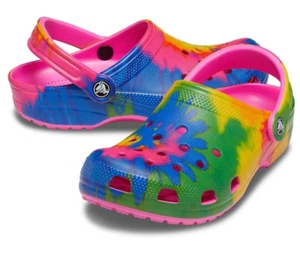 Crocs Classic Pink Multicolored Tie Dye Graphic Clog Shoes Women's Size 6 NWT * - Picture 1 of 7