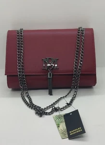 Badgley Mischka Handbag Burgundy Metal Crossbody Fringe Tassel Vegan Leather NWT - Picture 1 of 8