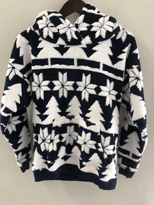 Vera Bradley Jacquard Fleece Hoodie Nordic Forest Blue & White Size XS -NWOT - Picture 1 of 7
