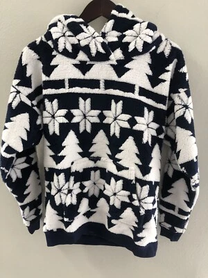 Vera Bradley Jacquard флис толстовка с капюшоном Nordic лес синий и белый размер XS-NWOT - Изображение 1 из 4