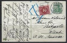 US GERMANY US 1922 LINDE TO RITZVILLE WASH POSTAGE DUE CARD RARE BOXED CANCEL