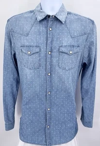 All Saints Herren Medium Jeanshemd Pearl Snap Blau Tasche Langarm - Bild 1 von 7