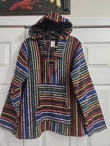 Artesanias Cuamatzi Size M Baja Mexican Blanket Pullover Poncho Drug Rug Hippie - Picture 1 of 4