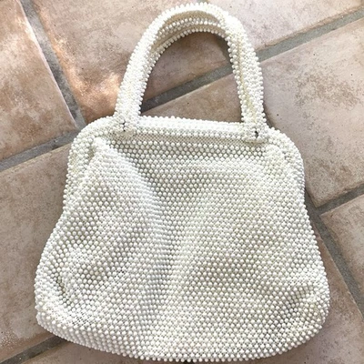 Vintage Corde-Bead Beaded Purse Ivory Beads Evening Bag 1950s Mid Century - Image 1 of 4