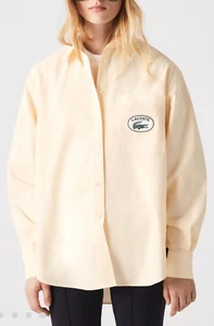 Lacoste Women's Oxford Oversized Cantaloupe Ivory Striped Cotton Shirt Size 32 - Picture 1 of 7