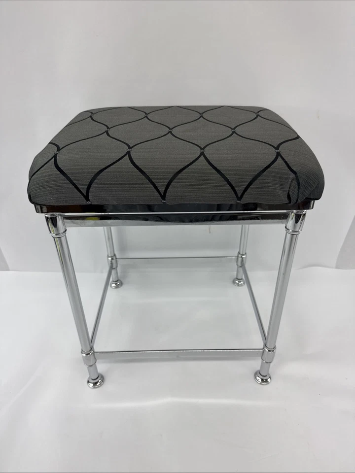 Backless Chrome Metal Vanity Stool with Adjustable Legs 18.5-19.5” Tall - Image 1 of 4