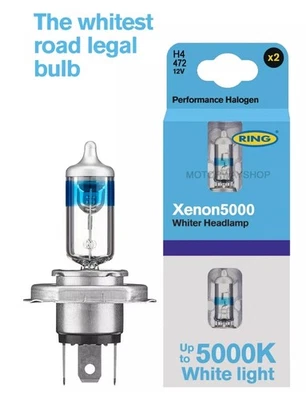 Ring Xenon 5000 H4 Car Headlight Bulbs 5000k White Lamps +50% More Light - Image 1 of 4