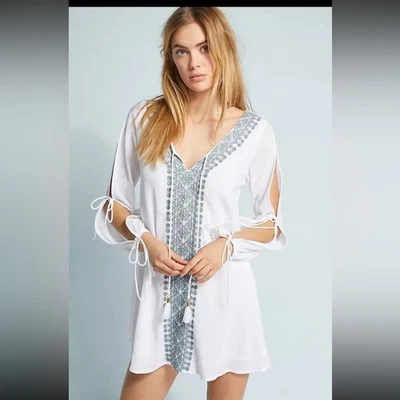 Túnica de encubrimiento Anthropologie L Space Gold Coast talla pequeña boho blanca Foto 1 de 4