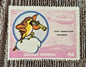 Vintage WWII Combat Insignia Postamp #46 - 108th Observation Squadron Disney Art - Picture 1 of 4