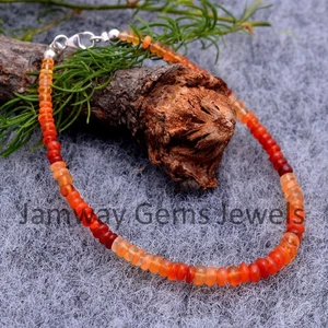 Natural Mexican Fire Opal Bracelet, Beaded Gemstone Bracelet, Orange Fire Opal - Picture 1 of 3