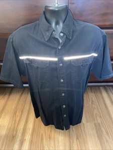 Harley Davidson Short Sleeve Black Reflective Button Up Shirt Men’s Size Large - Picture 1 of 7