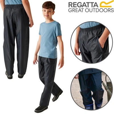 Regatta Stormbreak Kids Waterproof Over Trousers Girls Boys Rain Outdoor Pants - Image 1 of 4