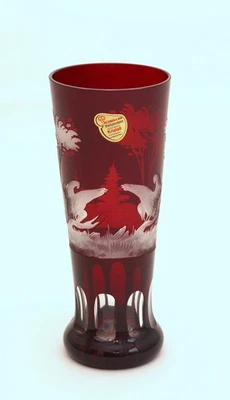 Glasvase Vase, m. Jagdmotiv, Joska Kristall, mundgeblasen, handgeschliffen #3693 - Bild 1 von 4