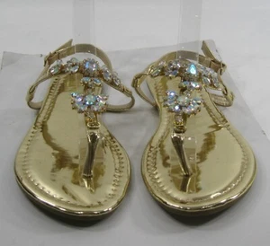 NEW LADIES Summer gold stone Ankle Strap Sandals WOMEN Size 8.5 - Picture 1 of 4