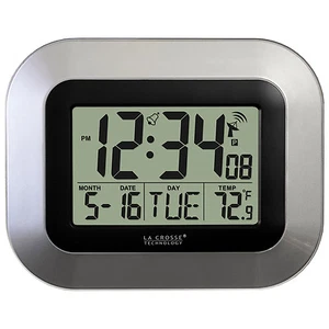 WT-8005U-S La Crosse Technology Atomic Digital Wall Clock IN Temperature & Date - Picture 1 of 4