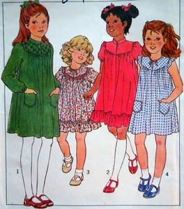 VTG STYLE 3275 SEW PATTERN GIRL DRESS GATHERED-TO-YOKE BOTTOM-RUFFLE POCKET 4 UC - Picture 1 of 3