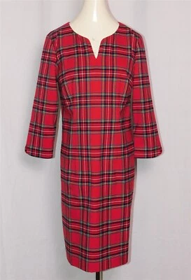 TALBOTS Womens Red Mountain Plaid Split Neck Long Sleeve Sheath Dress Sz 8 - Image 1 of 4