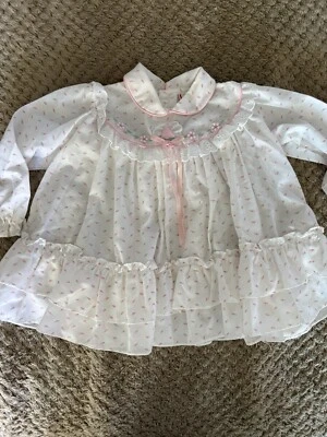 Vintage Baby Girl Party Dress Pink w/Ivory Voile Overlay Ruffle Full Circle 24M - Image 1 of 4