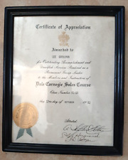 Dale Carnegie Sale Course Certificate of appreciation award 1981 in Wood frame