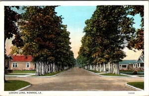MONROE LOUISIANA LOVERS LANE VINTAGE LINEN STREET SCENE POSTCARD - Imagen 1 de 1