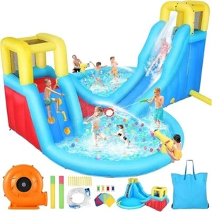 Water Slide Heavy-Duty Water Slides for Kids Backyard -Climbing Wall, 2 Slides - Picture 1 of 10