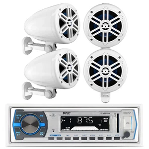 Pyle Marine Bluetooth Receiver, 4x 5.25" 180W Off-Road Speakers (White) - Picture 1 of 4