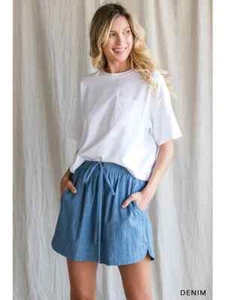 COTTON BLEU SOFT WASHED LIGHT DENIM SHORTS SIZE MEDIUM-A CUTE SUMMER STAPLE!!! - Picture 1 of 8