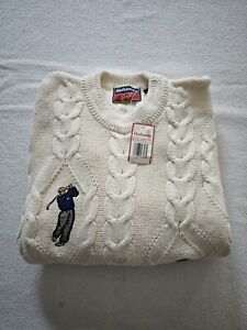 Vintage Hathaway Golf Sweater Men's Size Large Embroidered Pullover Crew Cotton