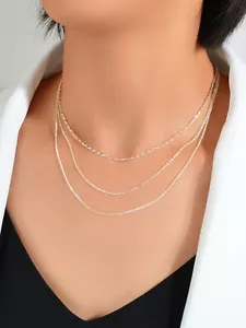Women Collar Silver Multi-layer Chain Necklace Minimalist Party Decoration Gift - Picture 1 of 3