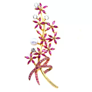 Broche De Perlas Blancas De 8 MM, Topacio, Rubí, Zafiro En Plata De Ley 925 - Imagen 1 de 4