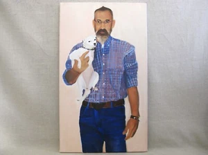 Contemporary Male Portrait Painting, Original Oil on Canvas Dog Art - Picture 1 of 5
