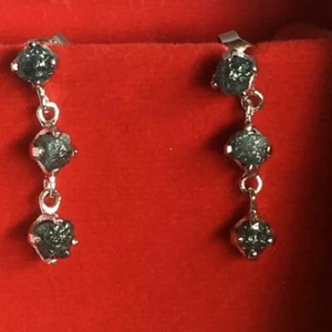 2.80 ct Natural Diamond Blue Raw Diamond Blue Rough Diamond Earring 925 Silver - Picture 1 of 4